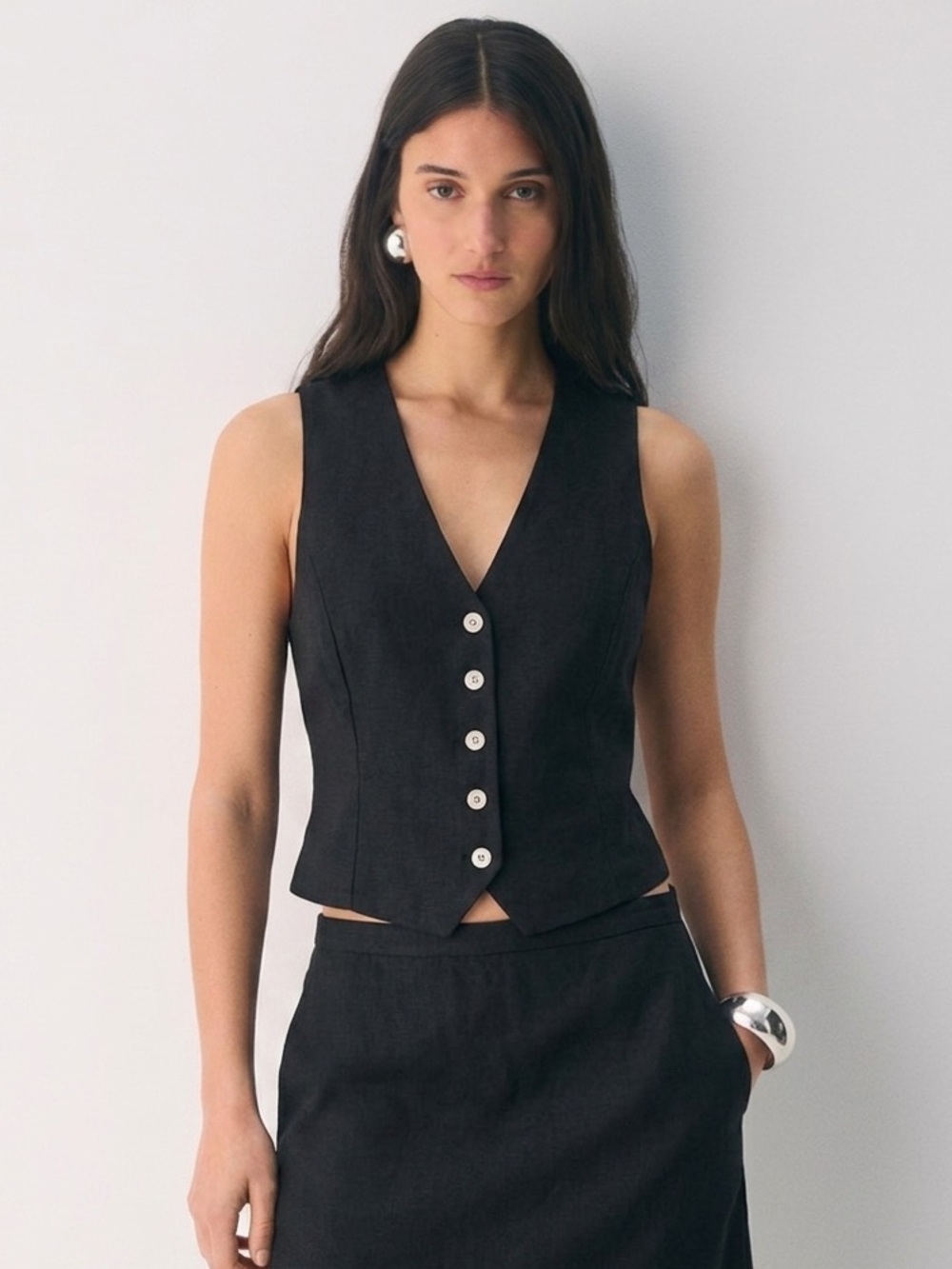 J. CREW Linen Black Women's Button-Front Vest Small - Picture 2 of 13